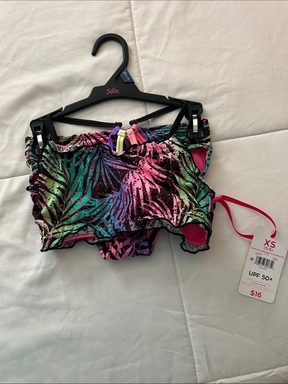 Justice Girls' Tropical Print Two-Piece Bikini — Pink, Green, Blue, Purple